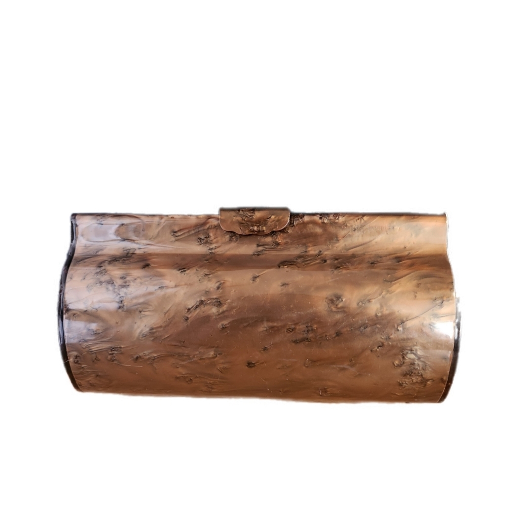 RARE VINTAGE ORIGINAL WILARDY BROWNISH PEARLIZED TORTOISE SHELL LUCITE CLUTCH - Picture 3 of 7